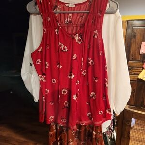 Maurices Red and White Patterned Top